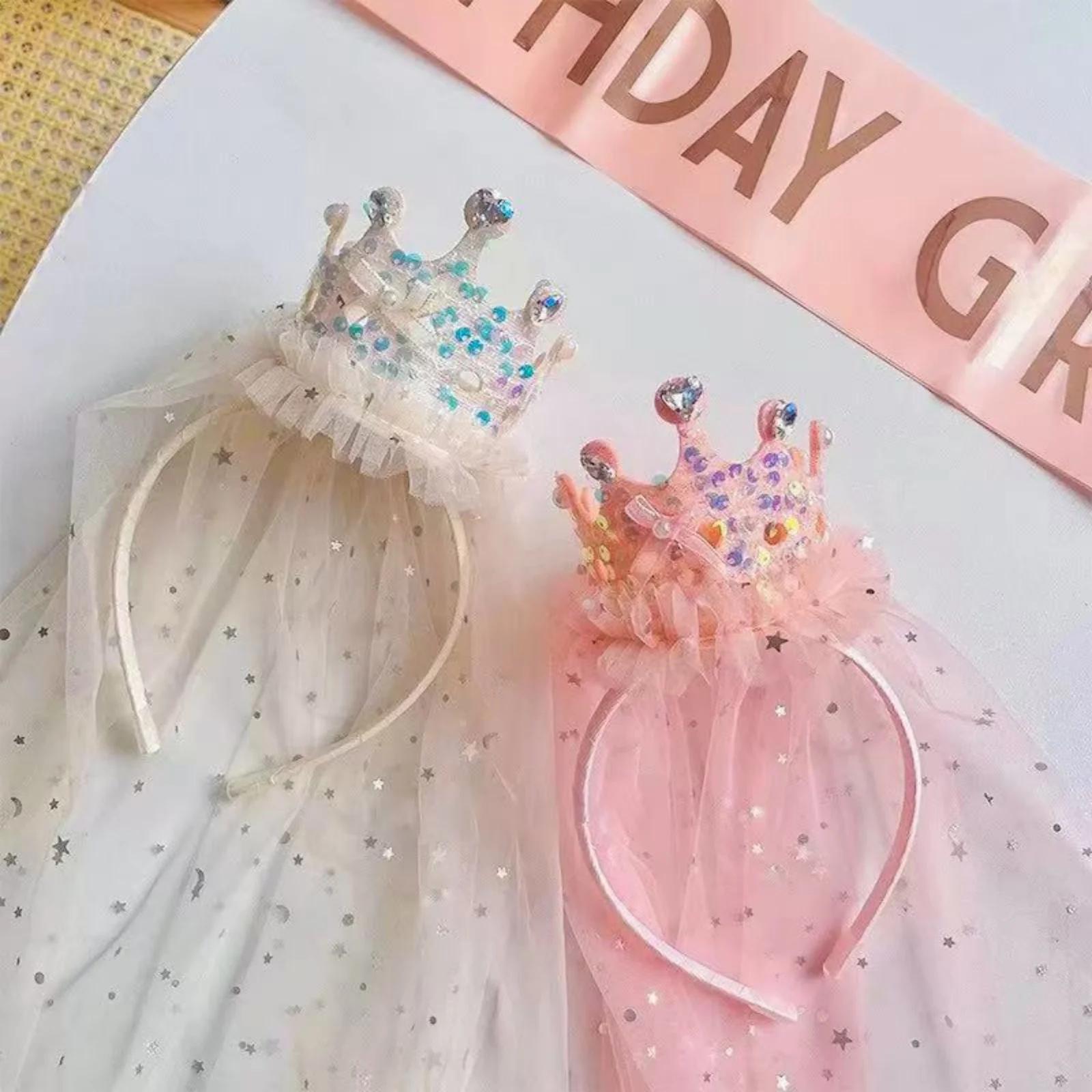 Bandeaux en voile de couronne de princesse, accessoires pour cheveux en Tulle scintillant, couvre-ch