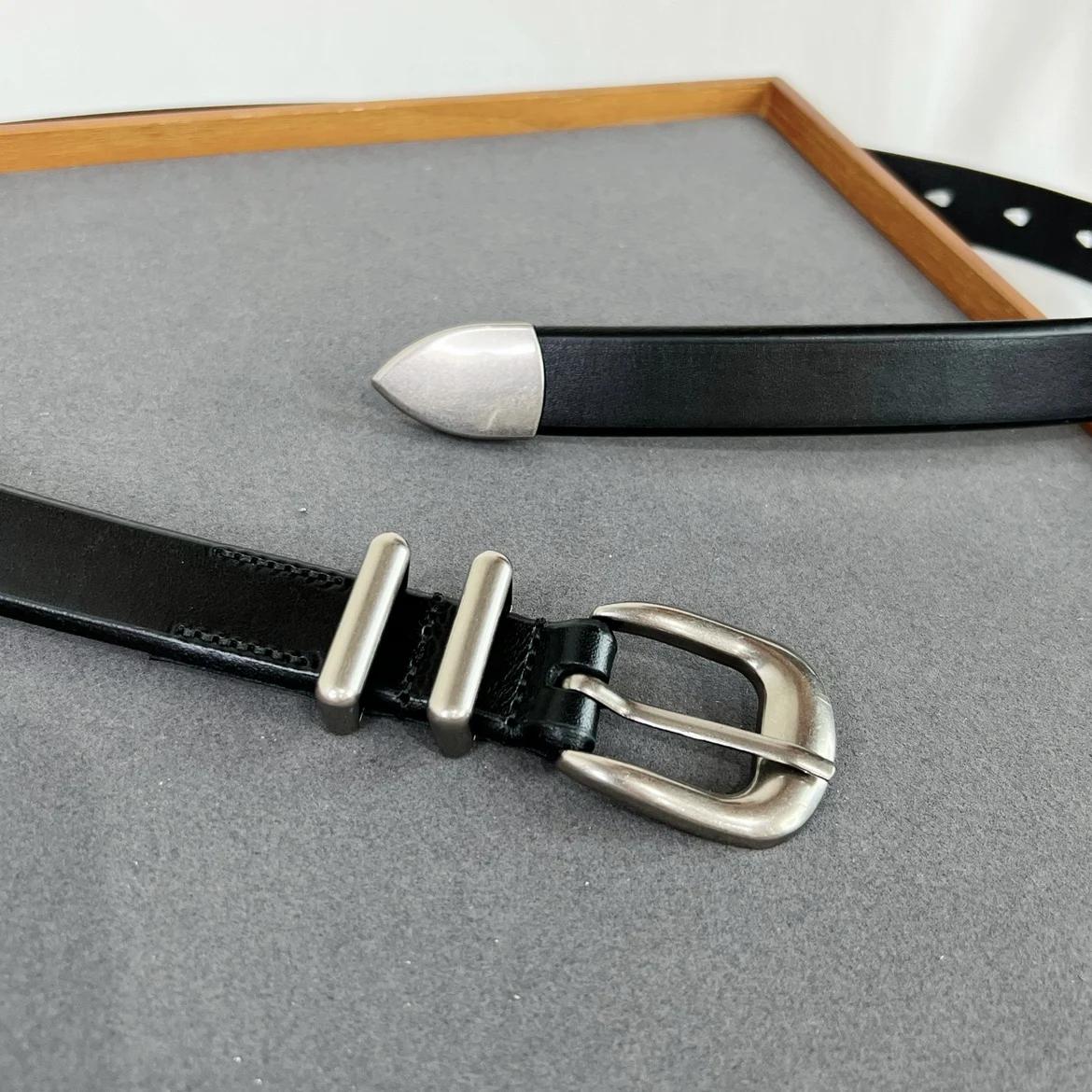 Ceinture Vintage en cuir de vache pour hommes et femmes, argent et noir, boucle, 125cm