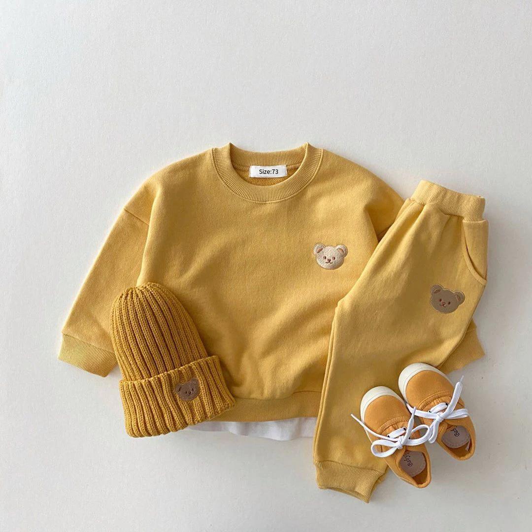 Ensemble sport bébé ours sweat pantalon 2 pièces - Vêtements automne enfants bas âge garçons filles confortables