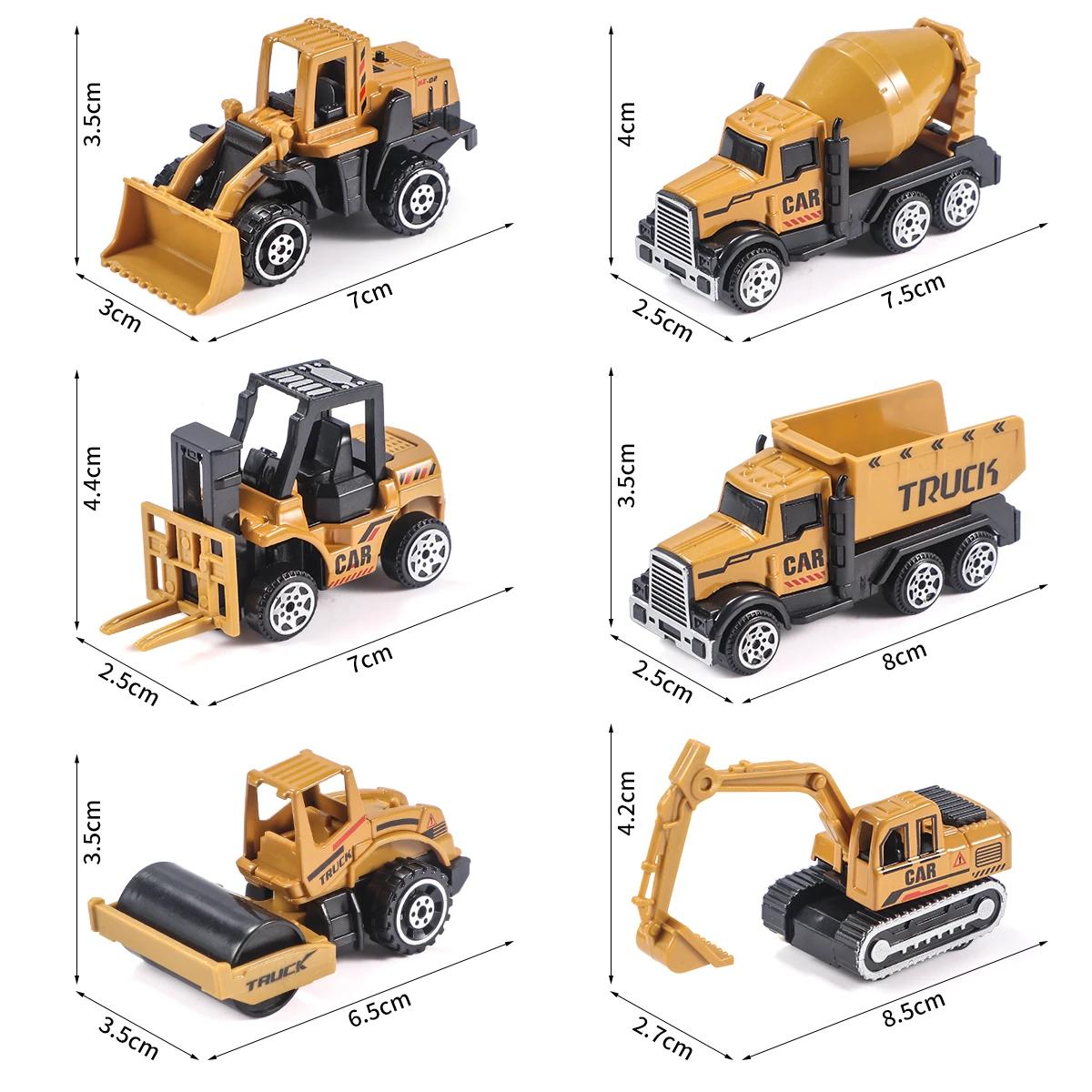6 pièces/ensemble alliage grue camion voiture Parking jouets ingénierie véhicule tracteur pelle Cons