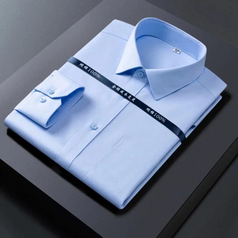 Haute qualité 100% coton hommes robe à manches longues chemise nouveau solide mâle grande taille cou