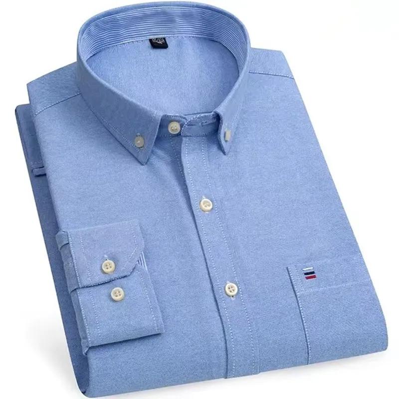 Chemises en coton Oxford à carreaux pour hommes, polyvalentes et décontractées, poche unique, manche