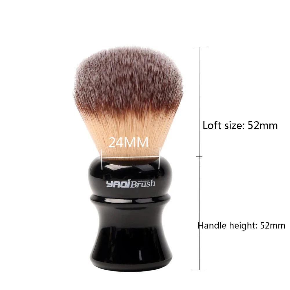 Pinceau à raser pour homme YAQI Ofel 24 mm, manche noir, poils synthétiques jaunes, pour rasage humi