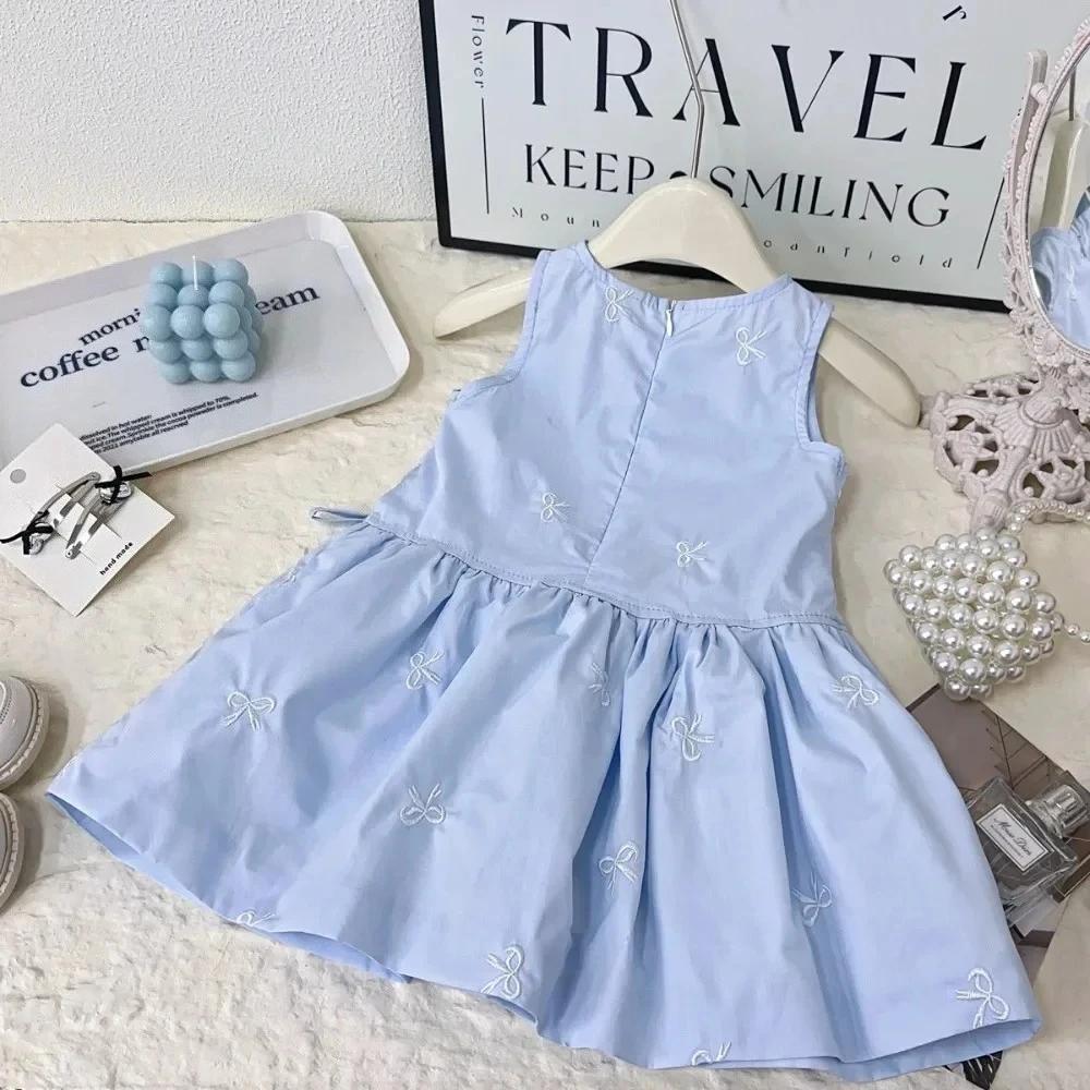 Robe d'été pour filles, sans manches, avec nœud doux, décoration, ligne a, 1 pièce, vêtements décont