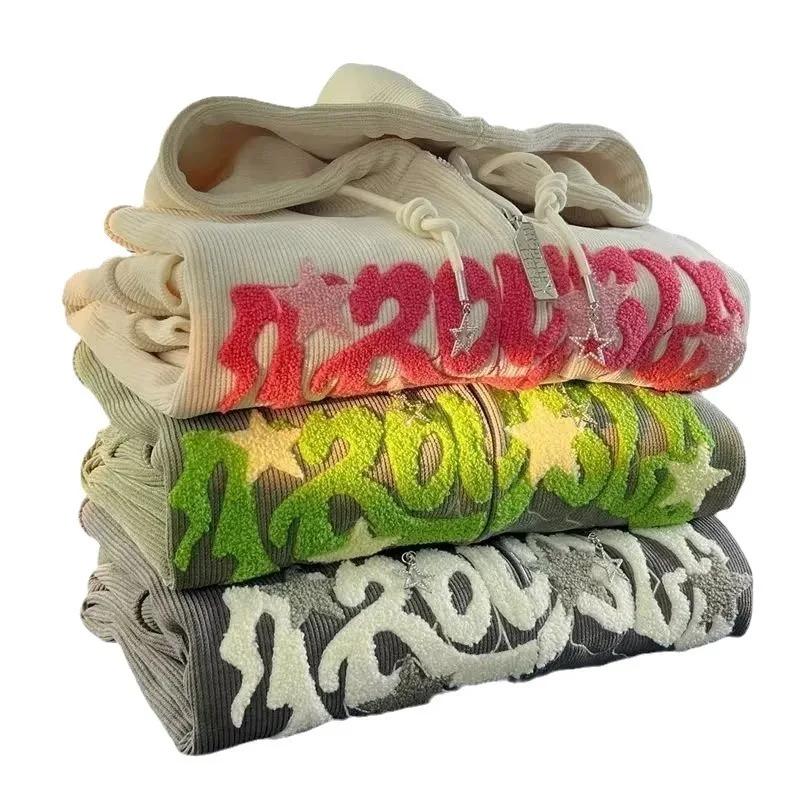 Sweat-shirt à capuche brodé avec fermeture éclair pour femme, haut à manches longues, ample, chemise