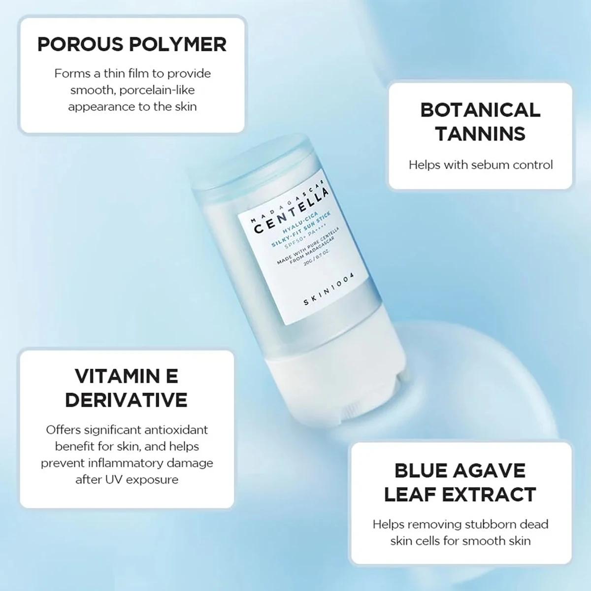 Stick solaire soyeux SKIN1004 Madagascar Centella Hyalu-Cica SPF50+ PA++++, protection solaire toute