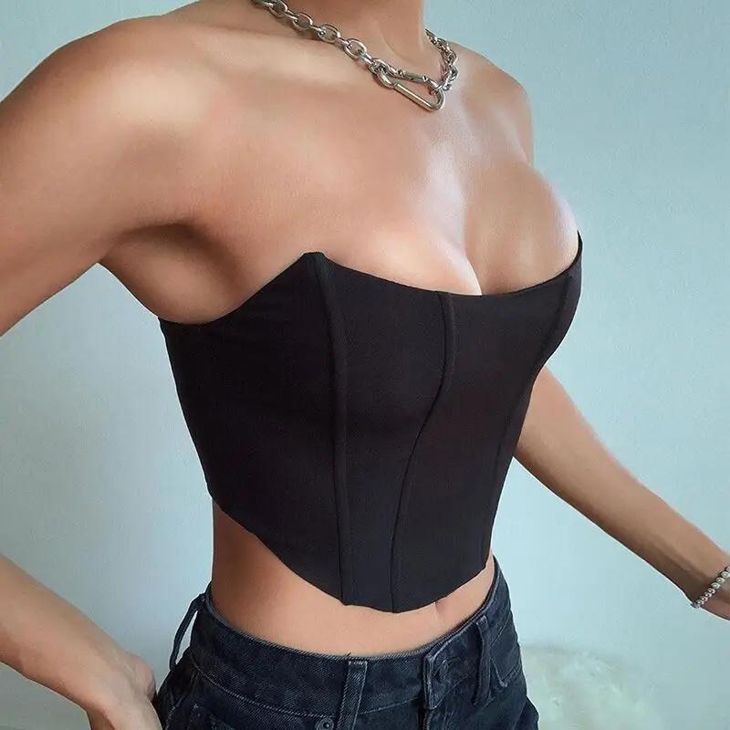 Corset Sexy en velours sans manches, épaules dénudées, mode, haut court, gilet, sous-vêtements fémin