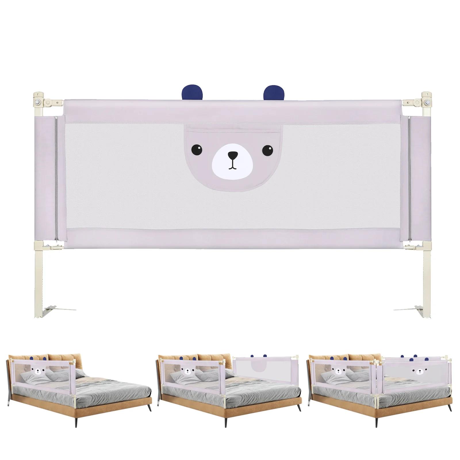 Barrière de Lit Bébé, Réglable 30 Niveaux, Cadre Métallique Anti-Chute, Tissu Respirant Gris Clair a