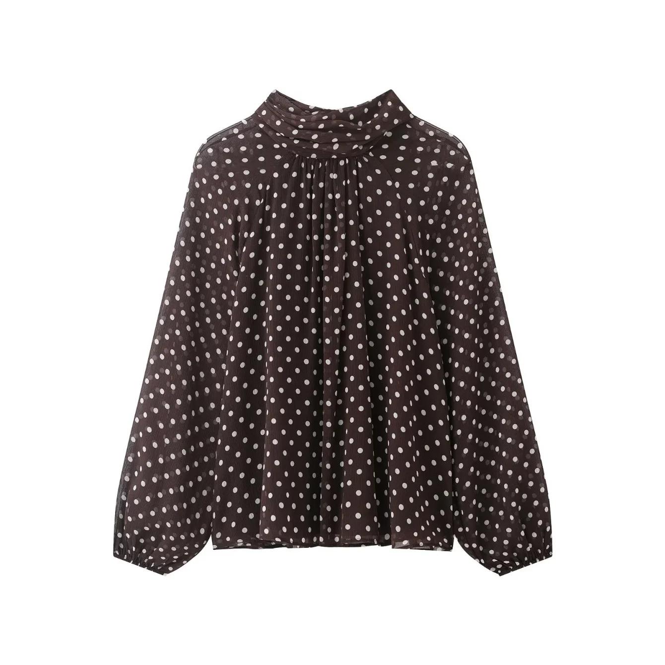 Chemise à manches longues à pois pour femmes, mode printemps automne, chemise à nœud à lacets, chemi