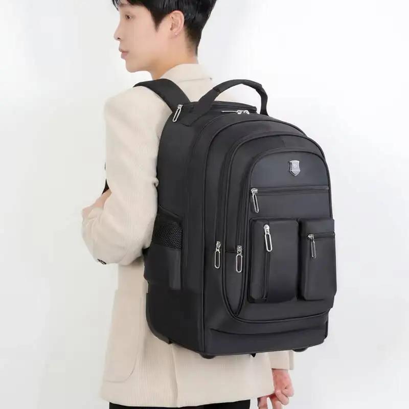 Sac à dos de voyage de grande capacité avec roulettes pour hommes, nervures cachées, bagage à main é