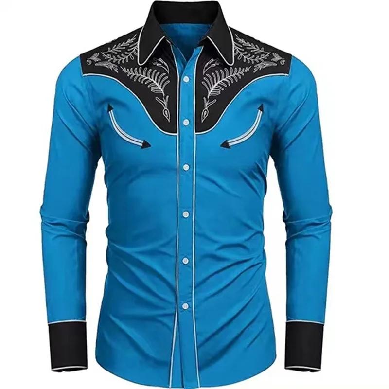 Chemise à manches longues ethnique tribal pour hommes, revers boutonné, mode décontractée, simple, f