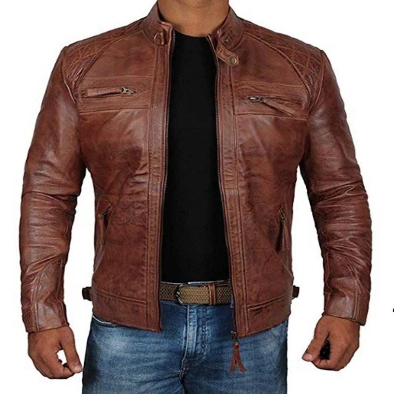 2024 nouveau printemps et automne hommes mode beau manteau en cuir col montant Punk moto veste en cu