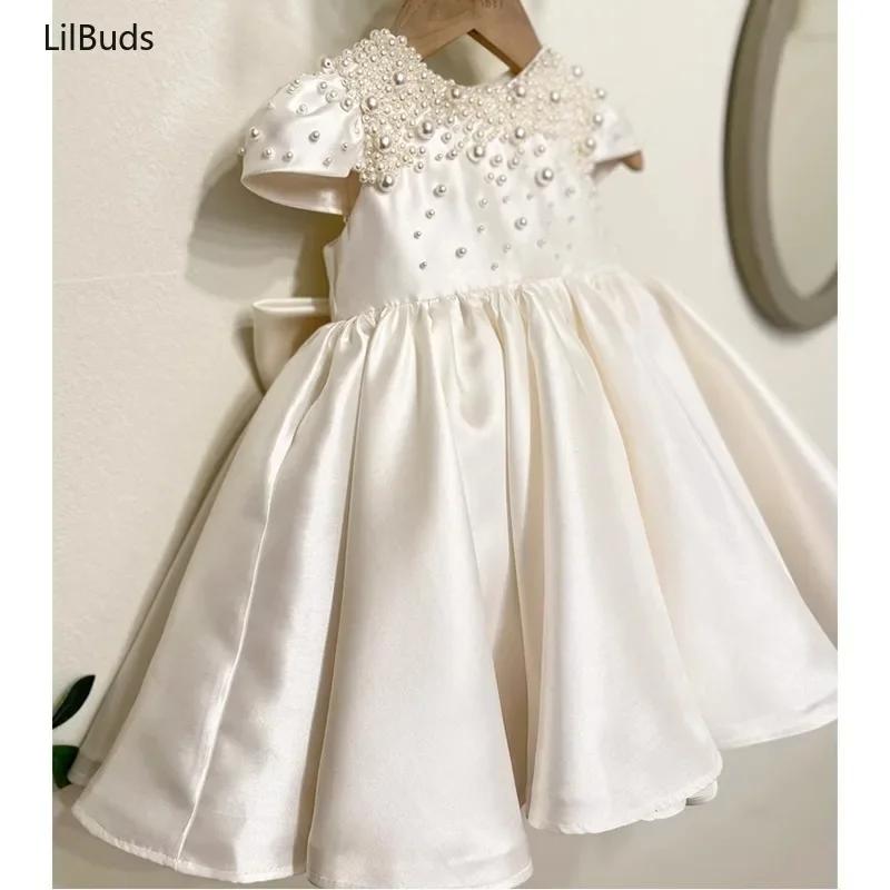 Robe en Satin blanc pour bébé fille, haut de gamme, faite à la main, robes de princesse élégantes po