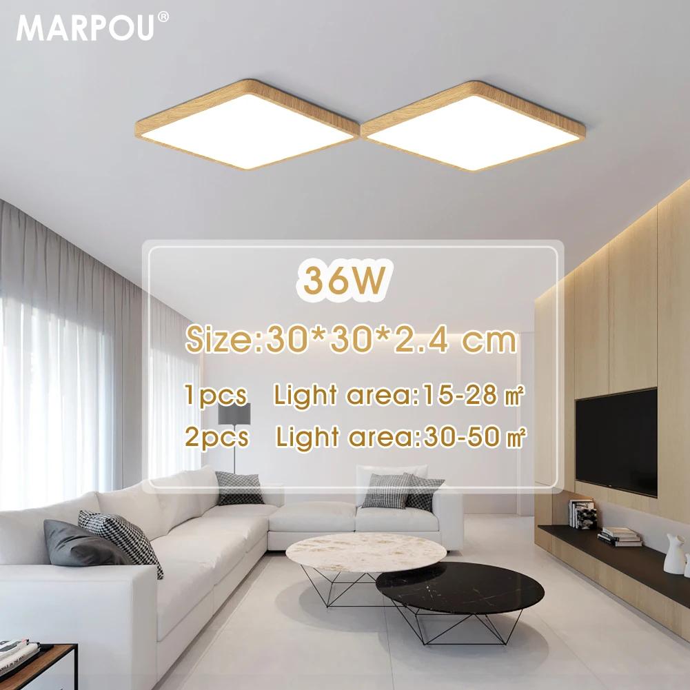 MARPOU Tuya plafonnier LED intelligent Grain de bois App commande vocale Alexa/Google télécommande p