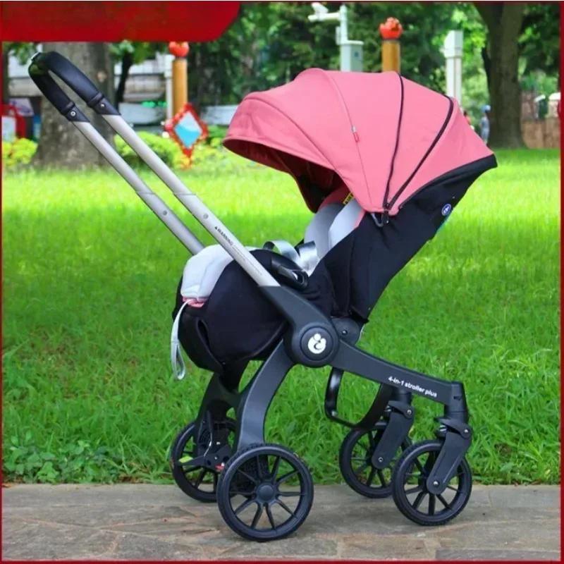 Poussette 4-en-1 Premium 2026 tout-en-un pour nouveau-né, pliable compacte, siège auto bidirectionne