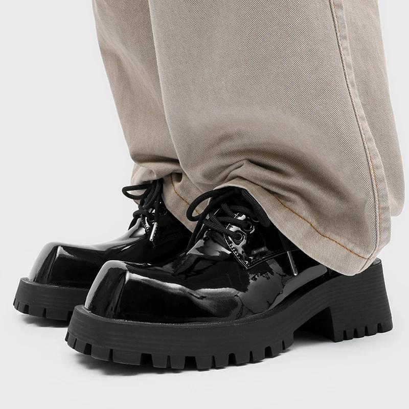 Chaussures en cuir à semelles épaisses pour hommes, style design de luxe, travail, bureau, mode fête