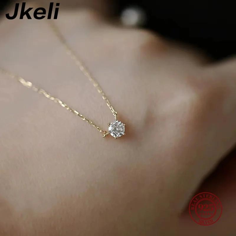 Jkeli – collier en argent Sterling 925 plaqué or 18 carats, chaîne de clavicule en Zircon scintillan