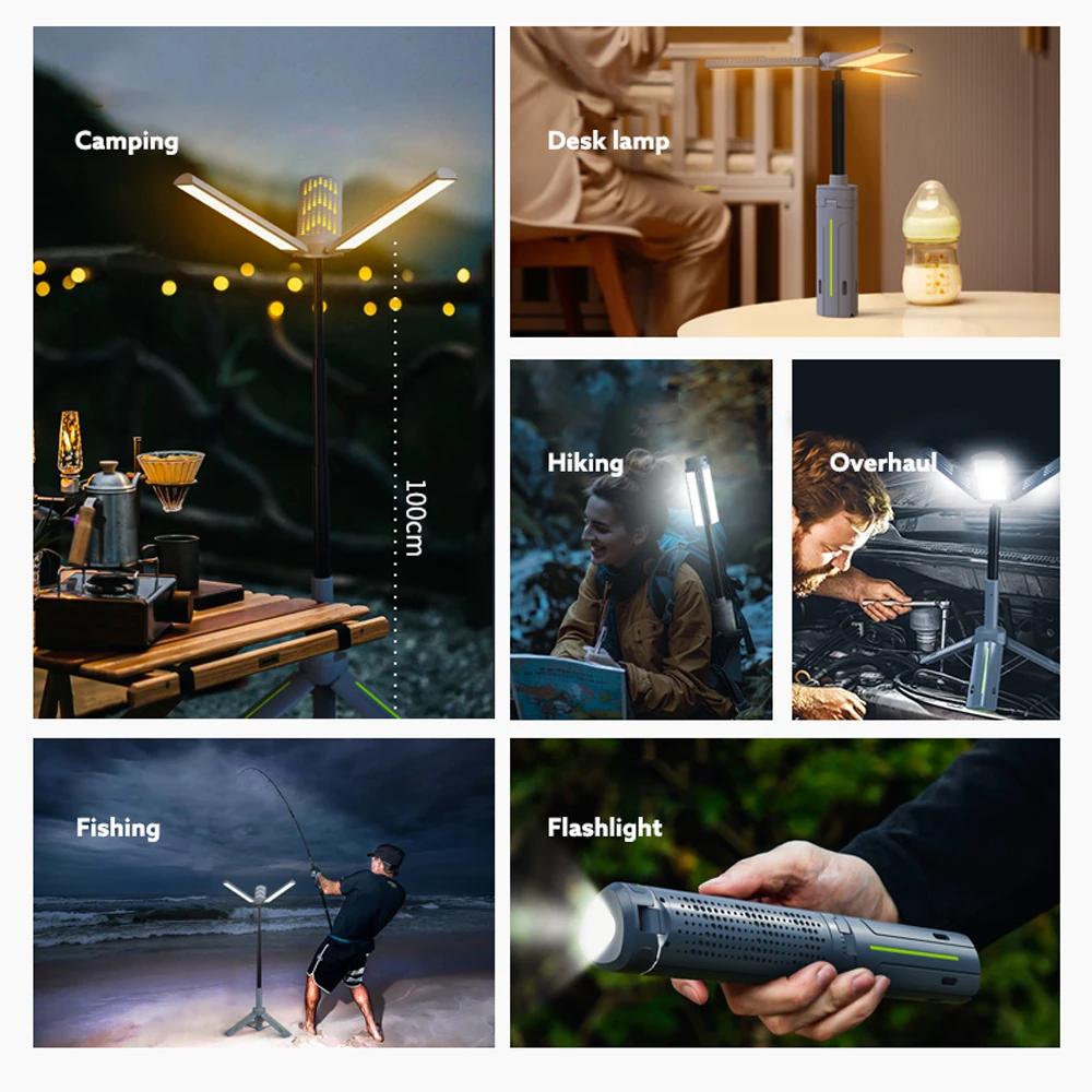 Rechargeable en plein air Portable randonnée Camping pêche lampe de poche télescopique Camping lante