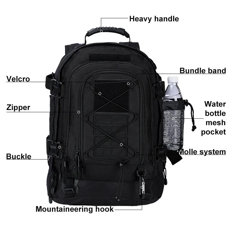 Sac à dos tactique militaire de grande capacité 40L 65L, pour l'extérieur, voyage, randonnée, Campin