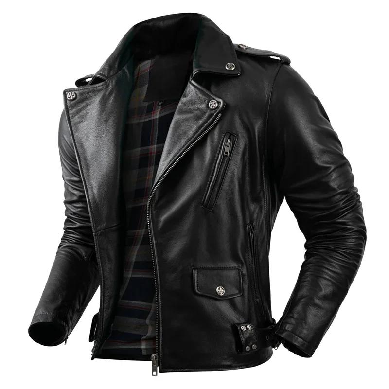 Veste en cuir de vachette véritable pour hommes, manteau de motard, vêtements d'équitation, mode aut