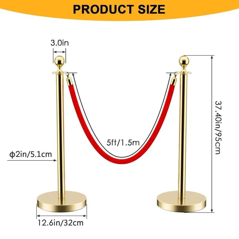 Queue de poteaux en acier inoxydable, 8 pièces, corde en velours rouge de 5 pieds, corde et poteau p