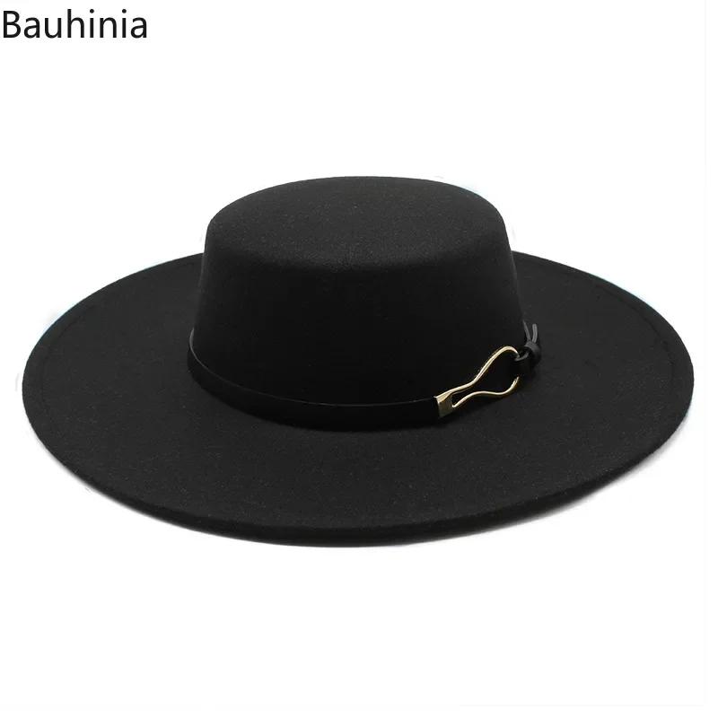 Bauhiniua – casquette en feutre de laine Fedoras Jazz, chapeaux d'église chauds et plats de 10CM à l
