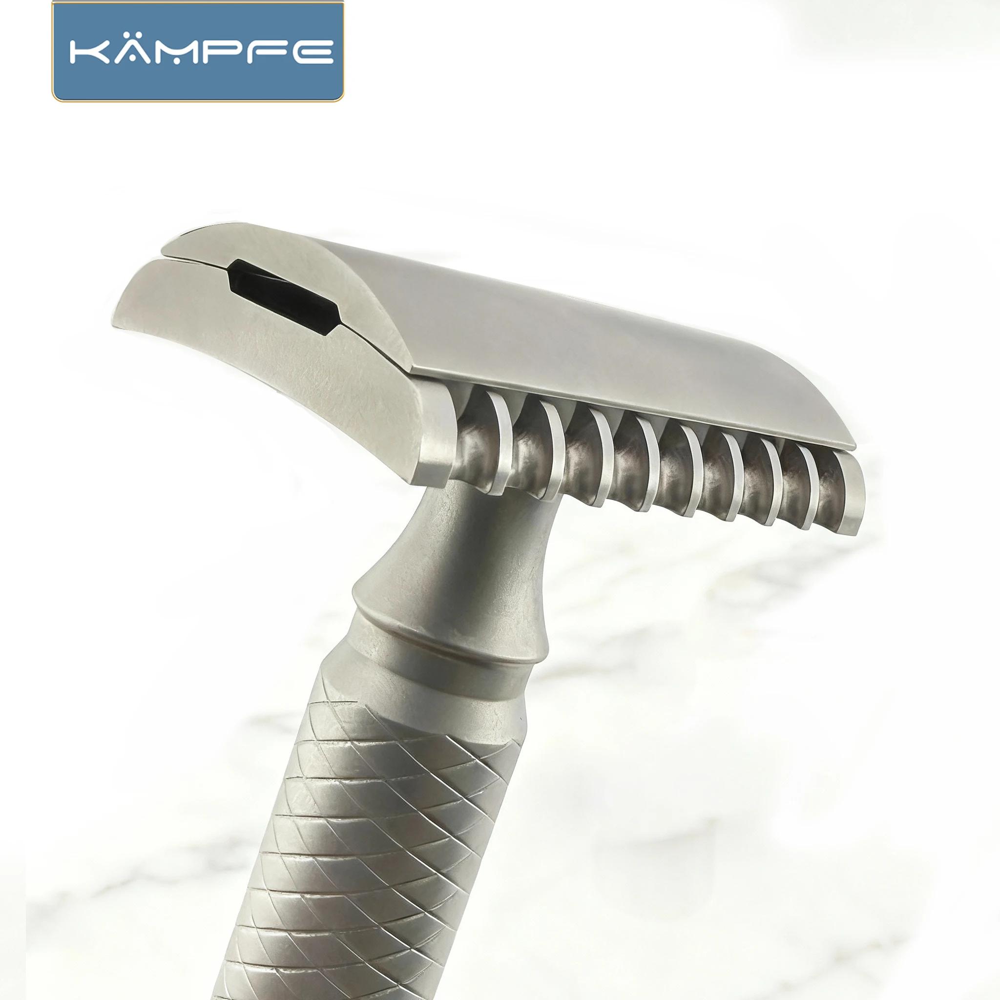 Rasoir de sécurité KAMPFE CNC en alliage de titane à double tranchant avec rasoir à 5 lames à dents