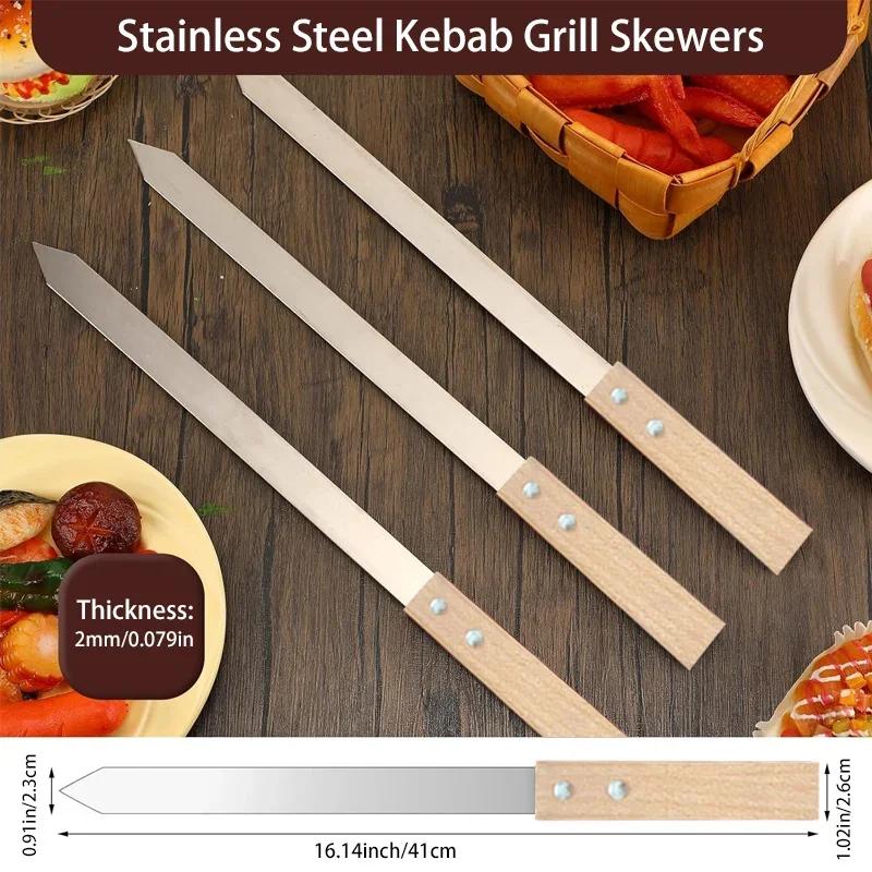 Brochettes de Kebab plates en acier inoxydable, 2.3cm, pour Barbecue, rangée de brochettes, fabrican