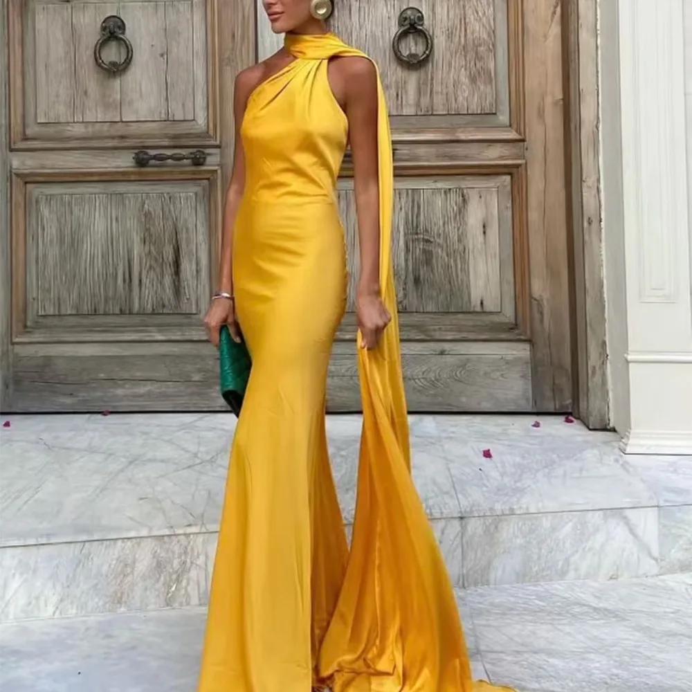 VEITCHE – robe longue en Satin de soie douce pour femmes, élégante, col licou, dos nu, sans manches,