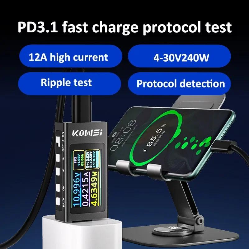 KWS-X1 4V-30V 12A Type C testeur voltmètre ampèremètre TYPE-C détection de Charge rapide mesure de c
