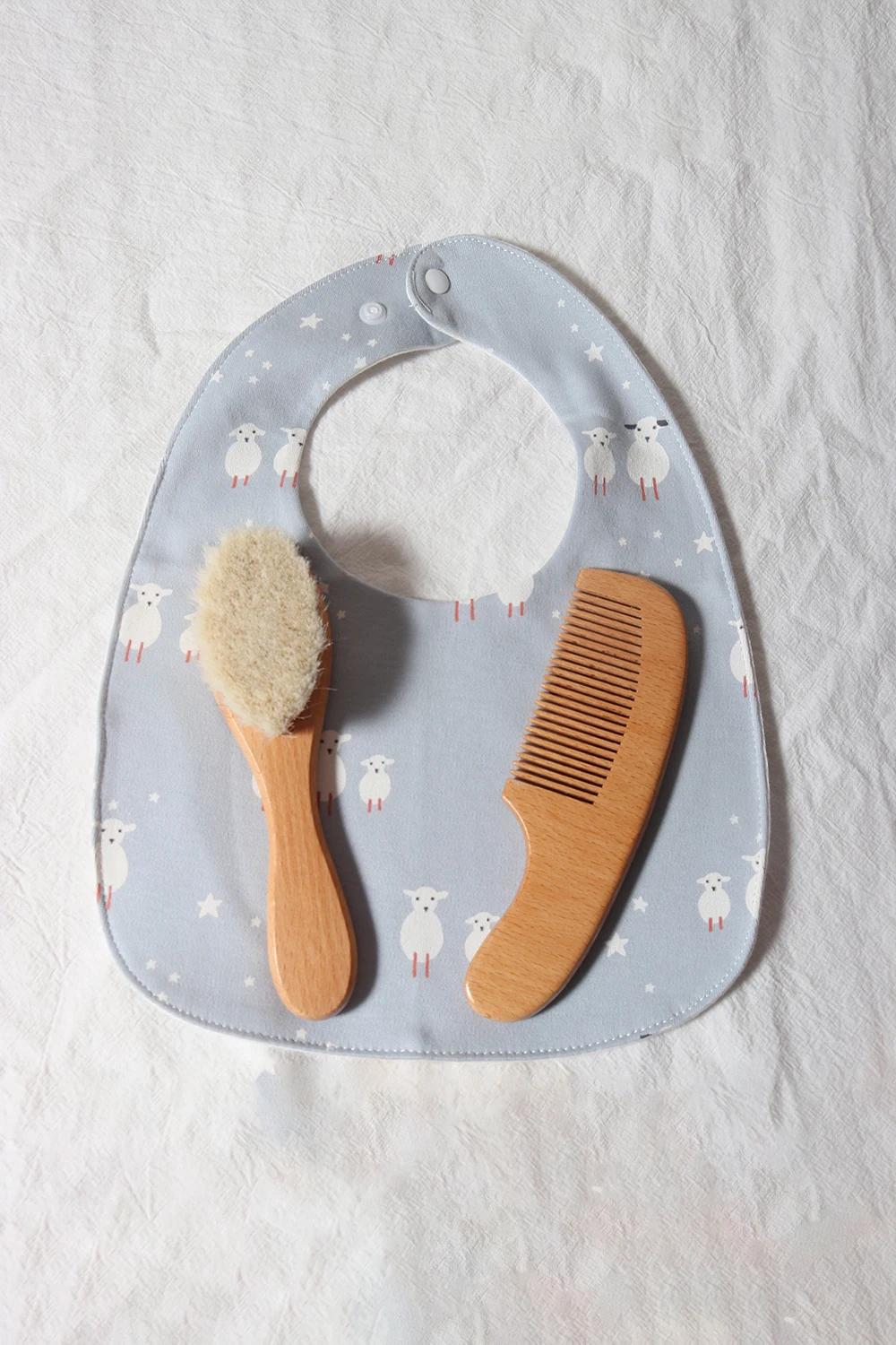 Ensemble de brosses et peignes pour bébé, coffret cadeau pour nouveau-né, laine naturelle, hêtre, pe