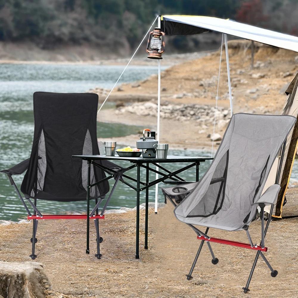 Chaise pliante avec accoudoir, chaises de Camping en aluminium avec couvercle de tasse, chaise pliab