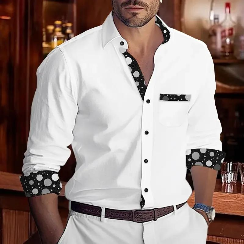 Chemises pour hommes, décontractées et confortables, manches longues, à pois, bloc de couleurs, reve