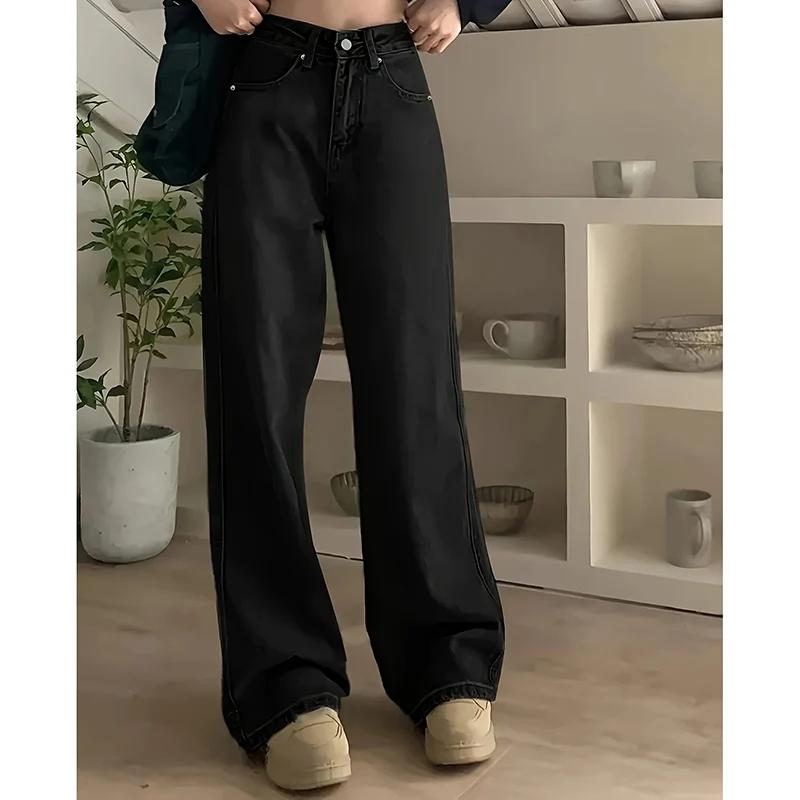 Jean taille haute pour femme, streetwear, designer, jambe large, gris classique, gothique, pantalon