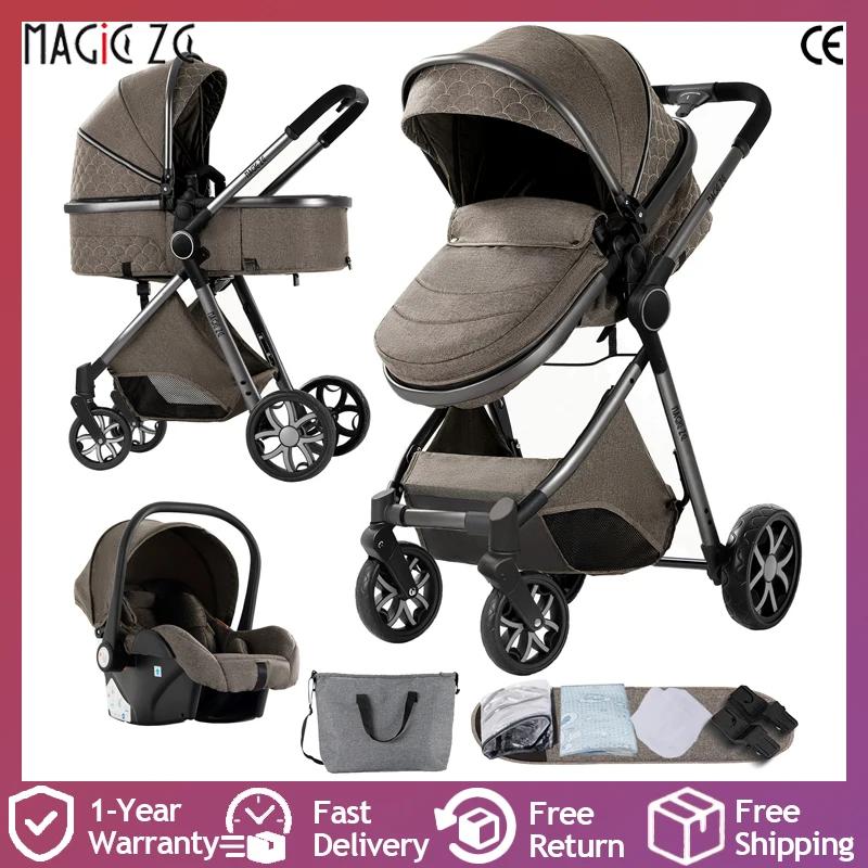 Poussette bébé 3 en 1 haute paysage avec siège auto landau bébé poussette bébé convertible cadre Dur