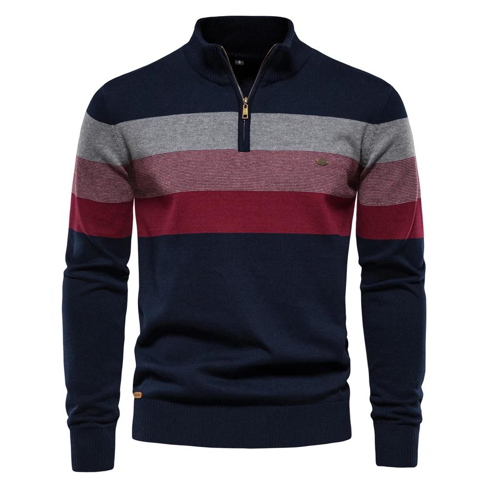AIOPESON hommes Patchwork pull pull coton décontracté fermeture éclair col montant pull pour hommes