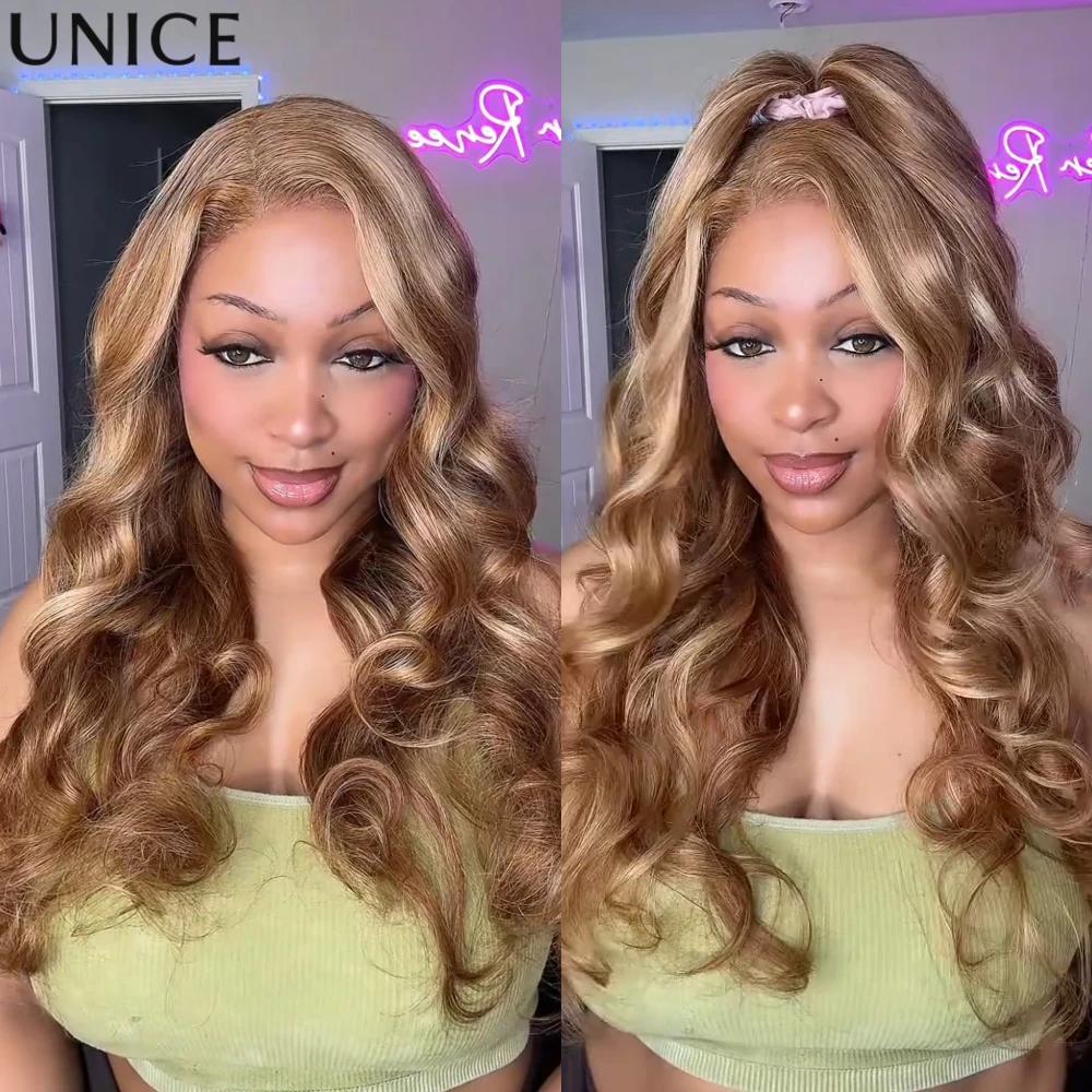 UNice 7x5 Bye-Bye Knots & 13x4 Pre Everything Perruque Lace Frontale en Cheveux Humains Blond Miel O
