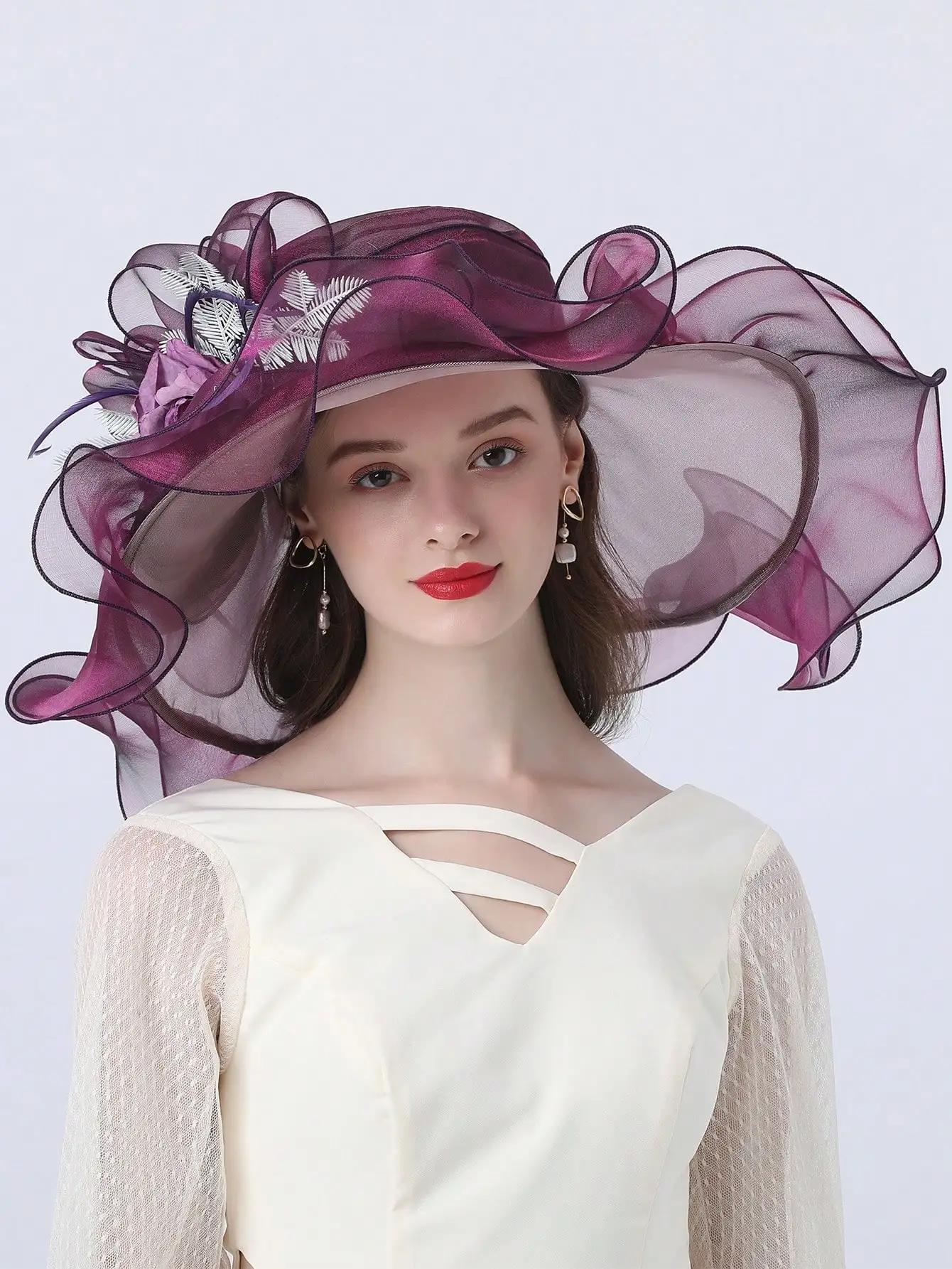 Chapeaux Fascinateurs à fleurs élastiques pour femmes, tri Derby, chapeau de soleil en organza, gran