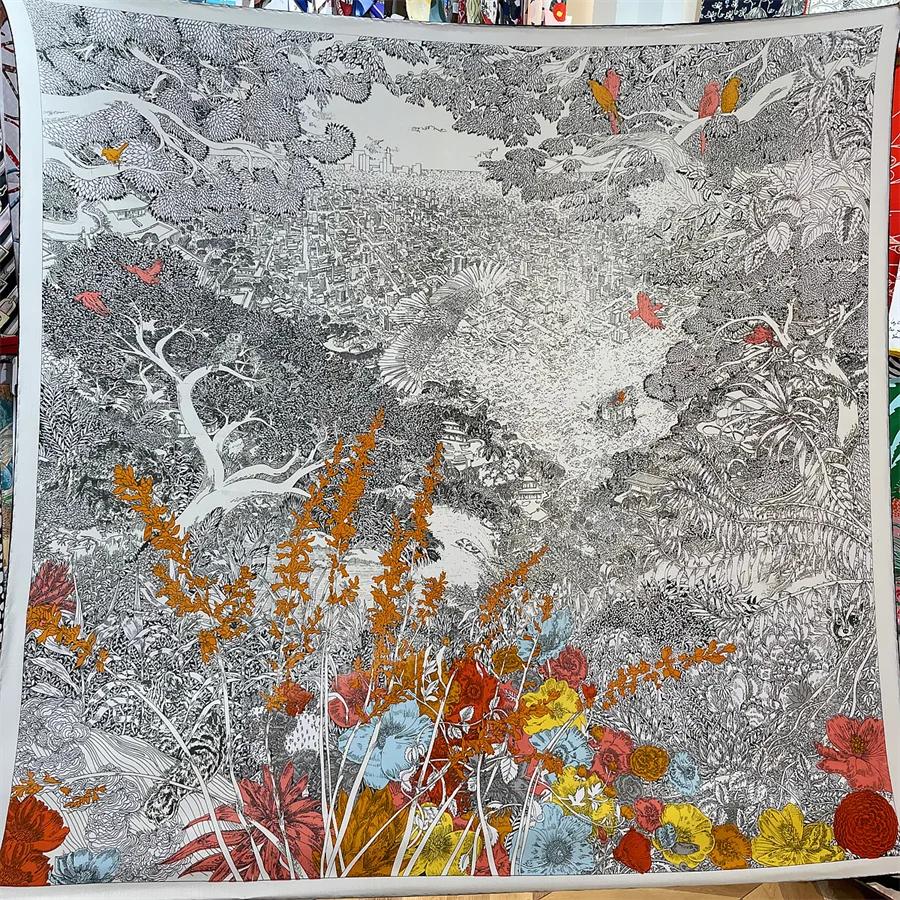 Injplanchers f en cachemire de forêt tropicale pour femmes, châles Pashmina de luxe, bords roulés à