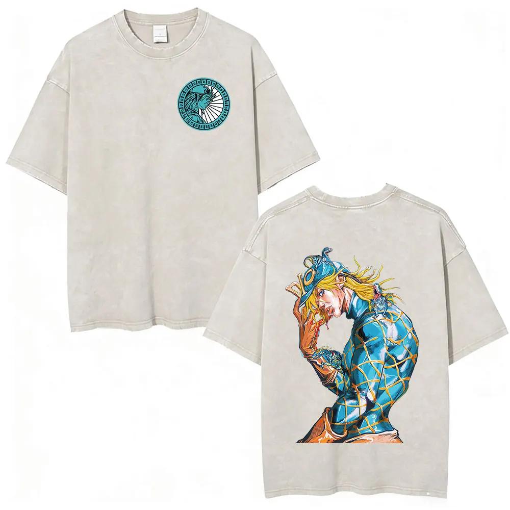 T-shirt Anime Jojo Bizarre Adventure STEEL BALL RUN Manga Vintage Acid Washed pour hommes et femmes,