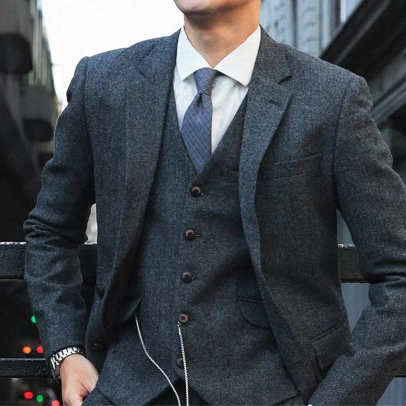 Costume trois pièces rétro britannique Yuppie pour hommes, Style Peaky Blinders, en laine Tweed, à c