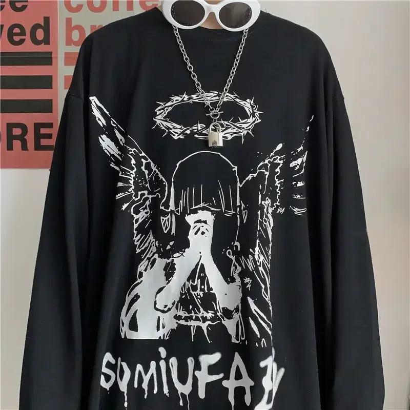 T-shirt pour hommes automne Y2k T-shirt Streetwear surdimensionné à manches longues Anime T-shirt Ha
