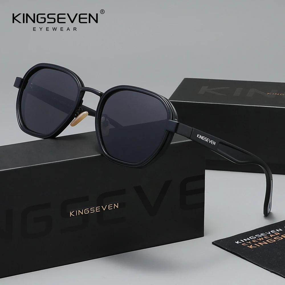 KINGSEVEN Lunettes de soleil rondes pour hommes, lunettes de conduite de luxe pour femmes, style vin