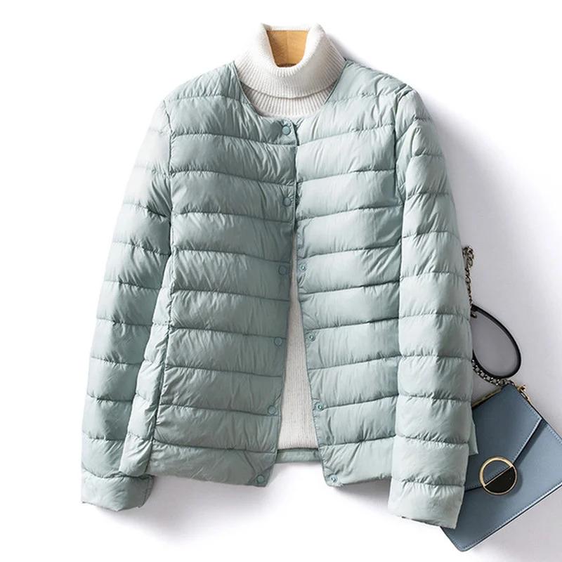 Veste en duvet de canard pour femme, col rond, col en v Variable, garde au chaud, sans col, manteau
