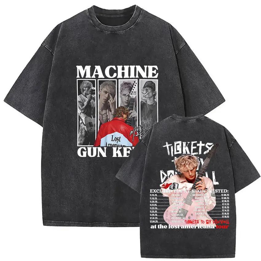 Rappeur MGK perdu Americana Tour 2025 T-shirts mitrailleuse Kelly Vintage lavé graphique T-shirt hom