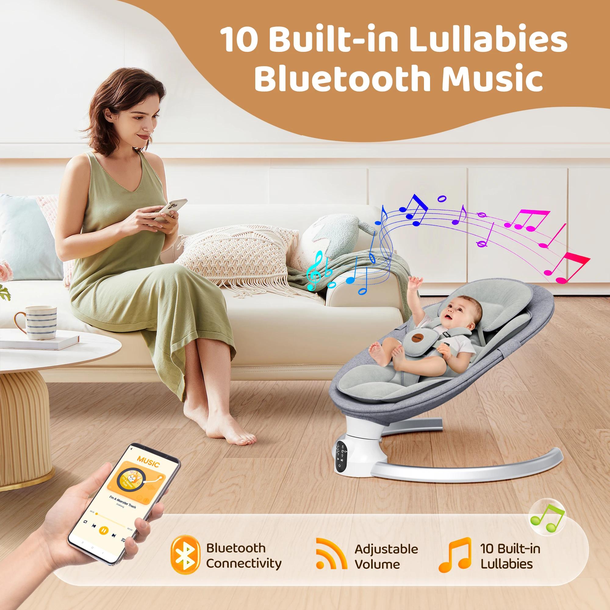 Berceau électrique pour bébé, chaise berçante pour bébé, smartphone, batterie ou connexion électriqu