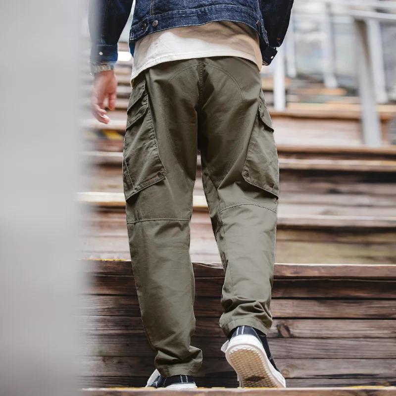 Maden-Pantalon cargo vert pour homme, pantalon de travail de randonnée multi-poches vintage, jogging