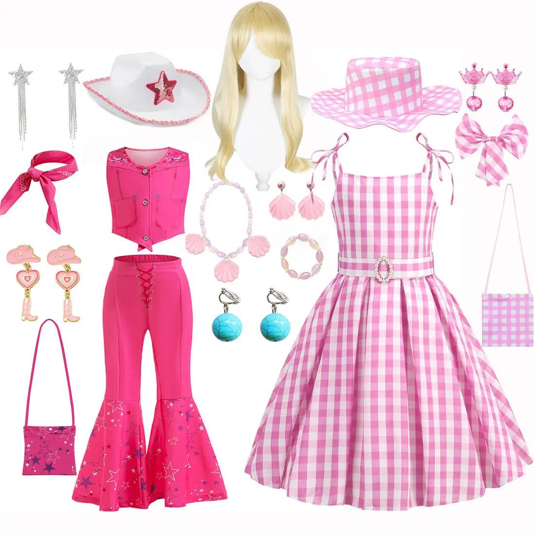 Robe été sans manches bébé fille carreaux bretelles cowboy - Style Margot Robbie Halloween jeu rôle déguisement