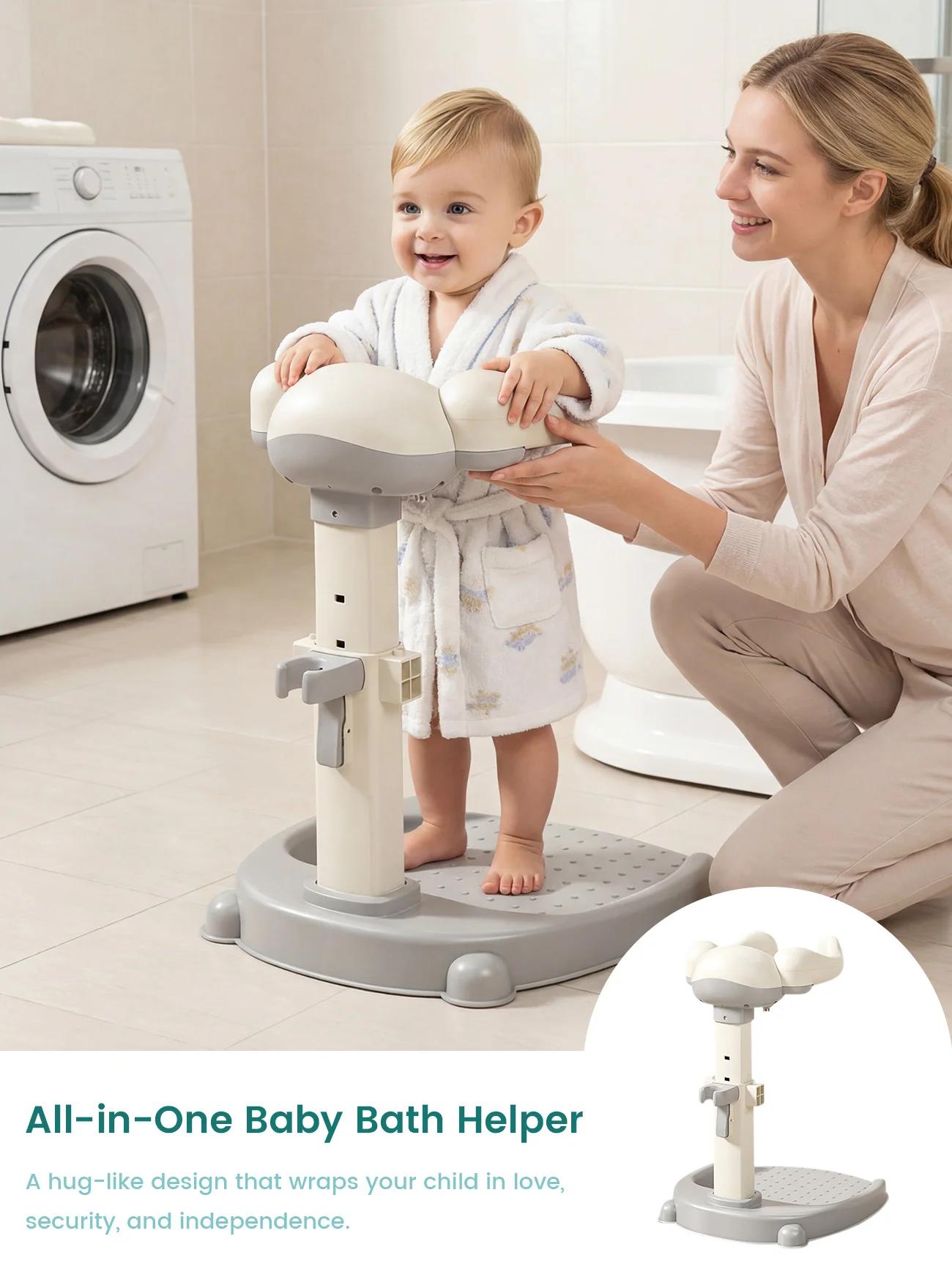 Support de bain pour bébé avec design ergonomique, aide au bain réglable en hauteur pour tout-petits