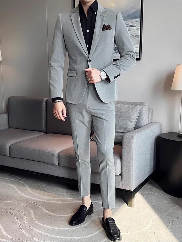 (Veste + pantalon) haut de gamme marque Boutique couleur unie hommes décontracté bureau d'affaires c